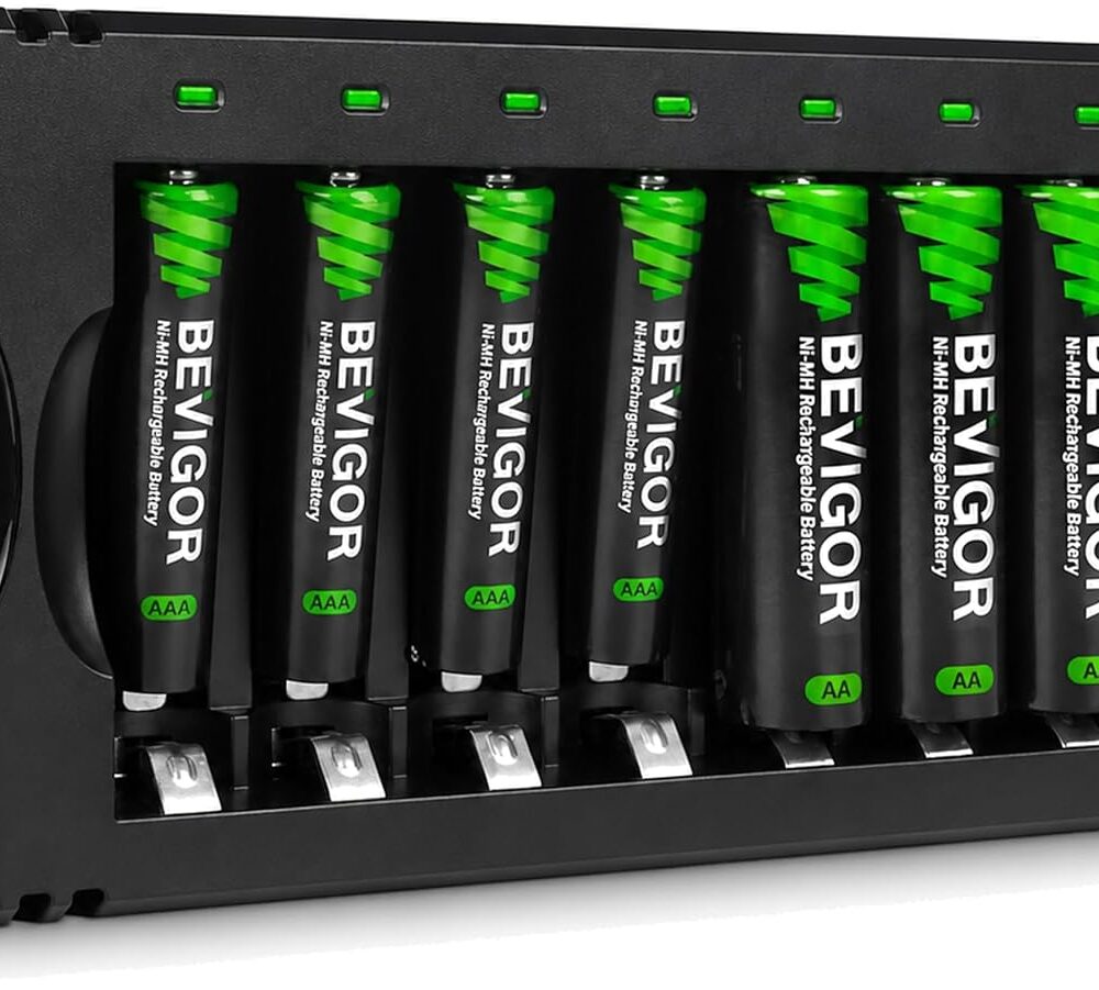 BEVIGOR Rechargeable AA and AAA Batteries with 8 Bay Smart Charger, 4 Pack AA 2800mAh & 4 Pack AAA 1100mAh Low self Discharge NiMH Battery