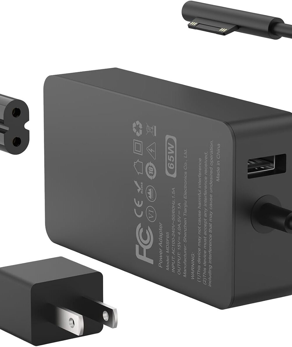 65W Charger Compatible with Microsoft Surface Pro 11, 10, 9, 8, 7+, 7, 6, 5, 4, 3, X, Power Adapter for Windows Surface Laptop 7/6/5/4/3/2/1, Go Tablet, Book 3/2/1, Support 44W, 36W, LED, 10FT