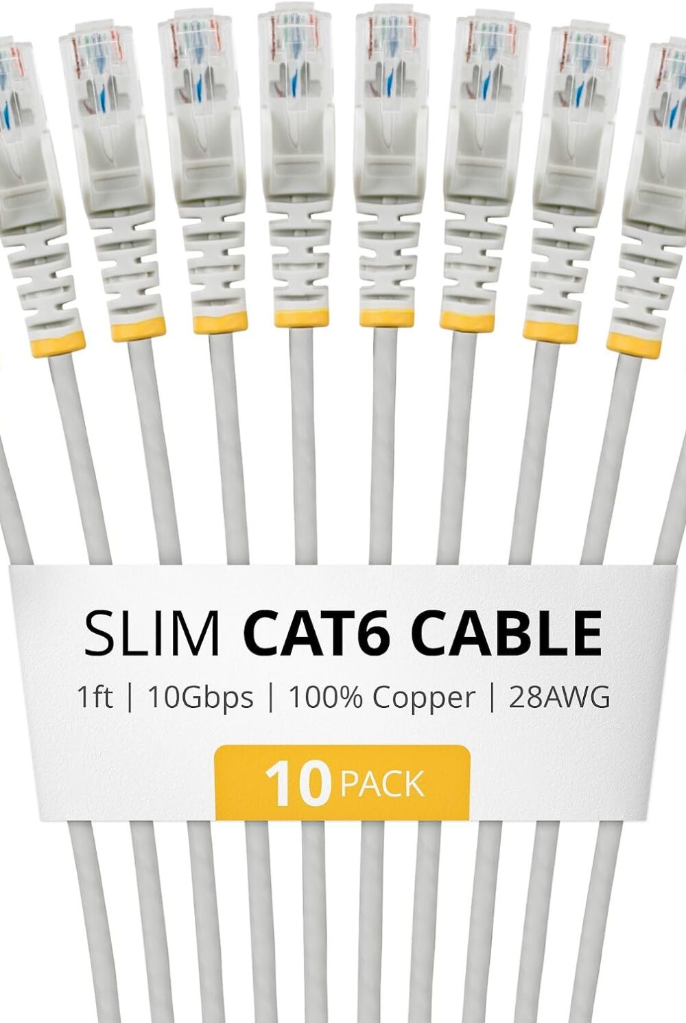 StarTech 1ft Gray Slim CAT6 Cable, 10 Pack, Snagless RJ45, LSZH, 28AWG Pure Bare Copper, Slim Network Patch Cable/Cord